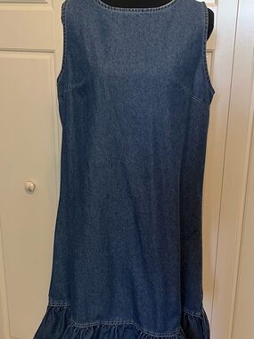 Sleeveless Denim Ruffle-Hem Dress - Blue Sz L
